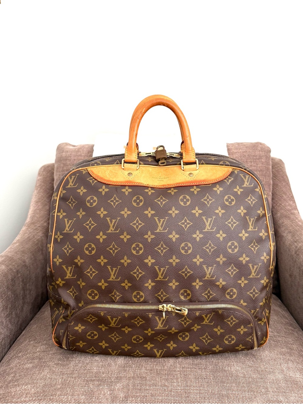 Authentic Louis Vuitton Monogram Canvas Evasion Travel Bag M41443 brown LV